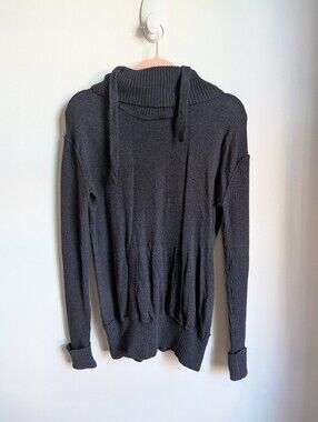 LAMB Charcoal Grey Cashmere Luxury Cozy Knit Hooded Pullover Sweater Size Small